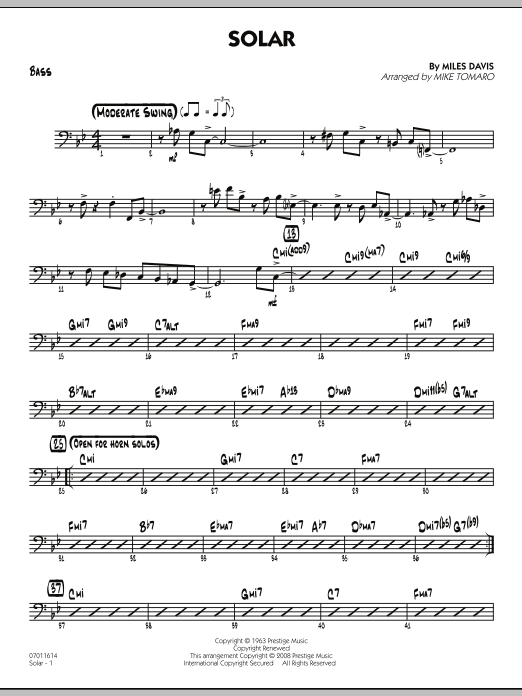 Mike Tomaro Solar - Bass sheet music notes and chords arranged for Jazz Ensemble