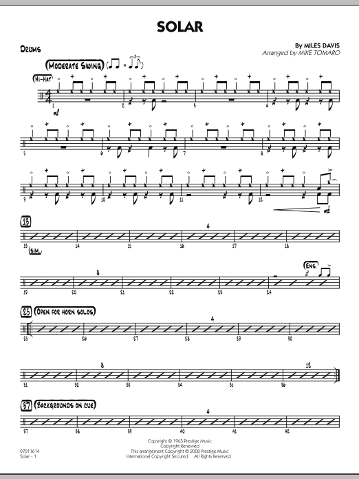 Mike Tomaro Solar - Drums sheet music notes and chords arranged for Jazz Ensemble