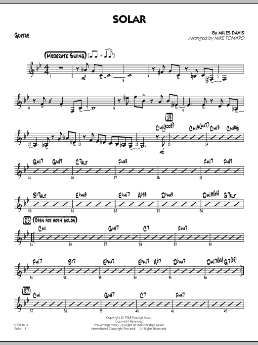 Mike Tomaro Solar - Guitar sheet music notes and chords arranged for Jazz Ensemble