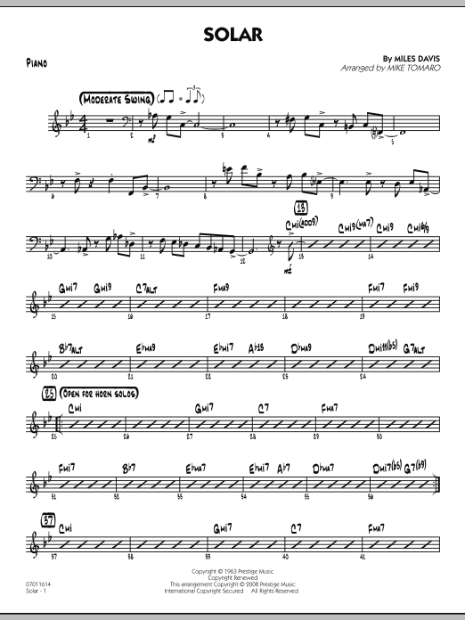 Mike Tomaro Solar - Piano sheet music notes and chords arranged for Jazz Ensemble