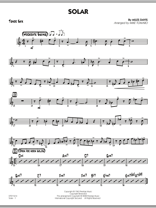Mike Tomaro Solar - Tenor Sax sheet music notes and chords arranged for Jazz Ensemble