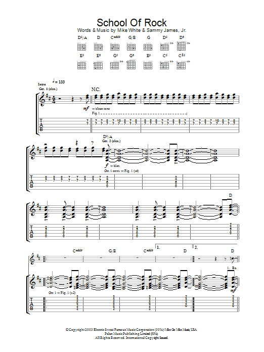 Mike White and Samuel Buonaugurio School Of Rock (from School of Rock: The Musical) sheet music notes and chords arranged for Guitar Chords/Lyrics