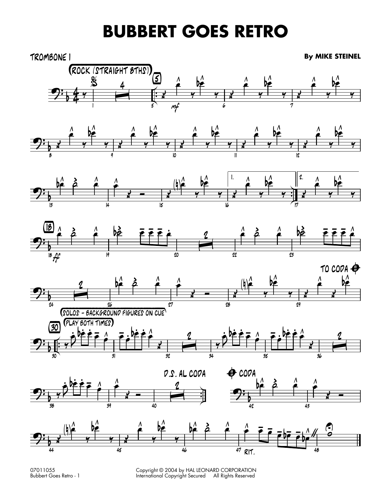 Mike Steinel Bubbert Goes Retro - Trombone 1 sheet music notes and chords. Download Printable PDF.