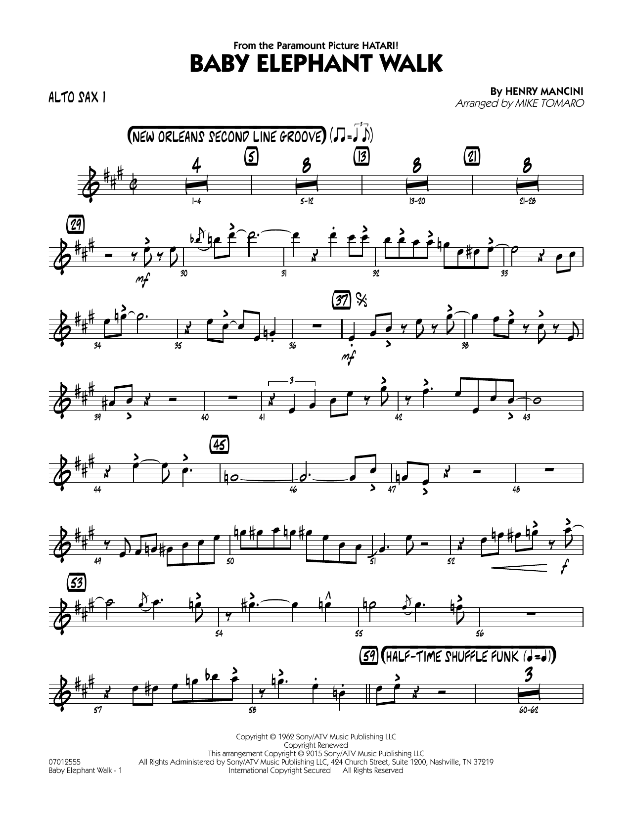 Mike Tomaro Baby Elephant Walk - Alto Sax 1 sheet music notes and chords. Download Printable PDF.