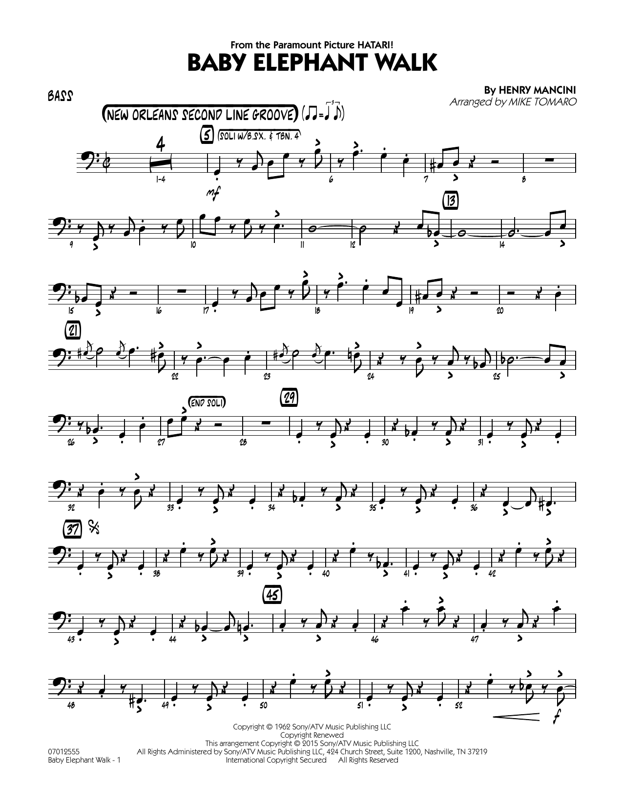 Mike Tomaro Baby Elephant Walk - Bass sheet music notes and chords. Download Printable PDF.