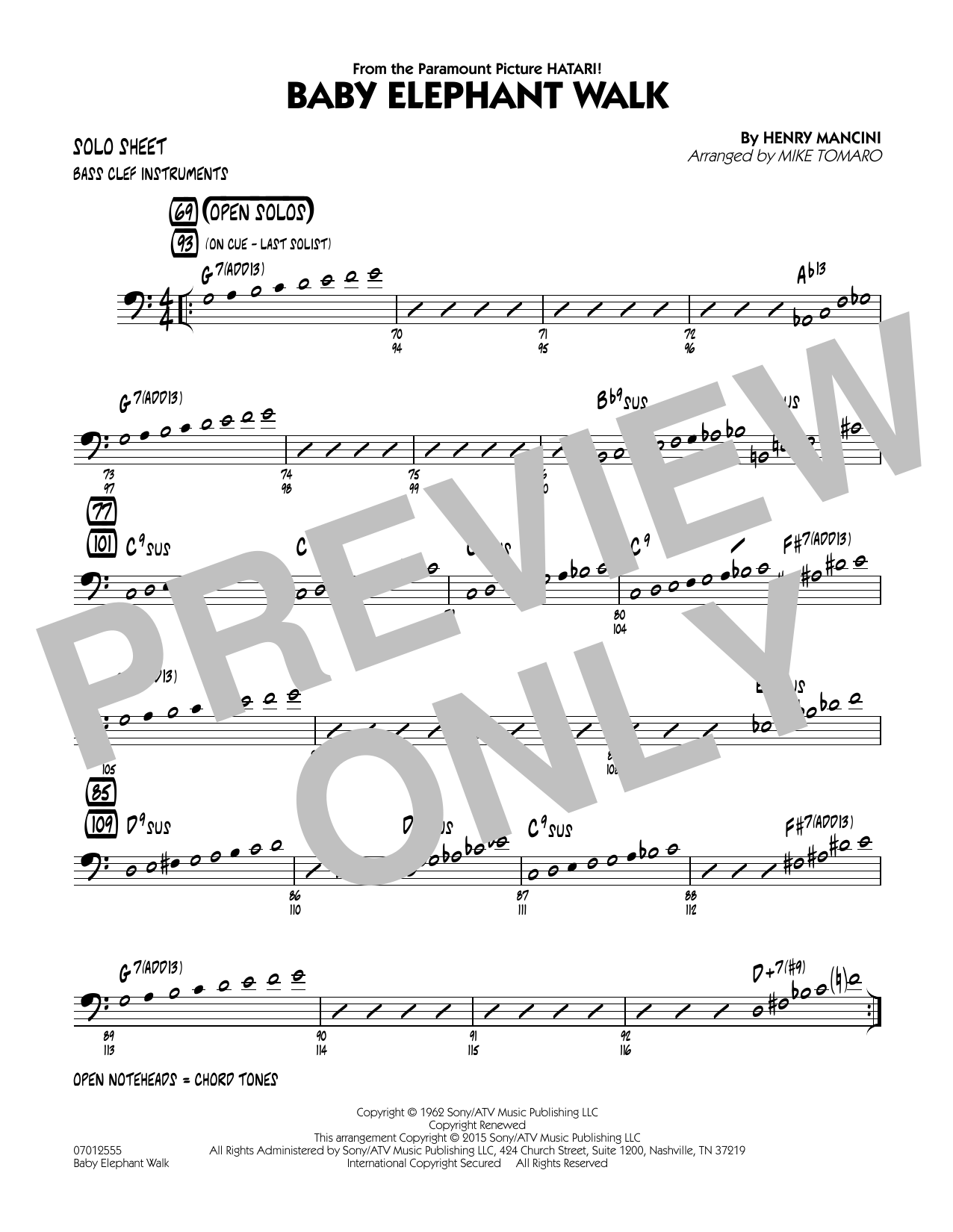 Mike Tomaro Baby Elephant Walk - Bass Clef Solo Sheet sheet music notes and chords. Download Printable PDF.