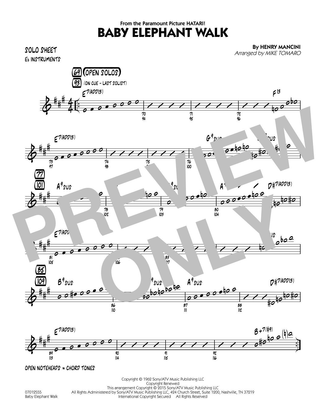 Mike Tomaro Baby Elephant Walk - Eb Solo Sheet sheet music notes and chords. Download Printable PDF.