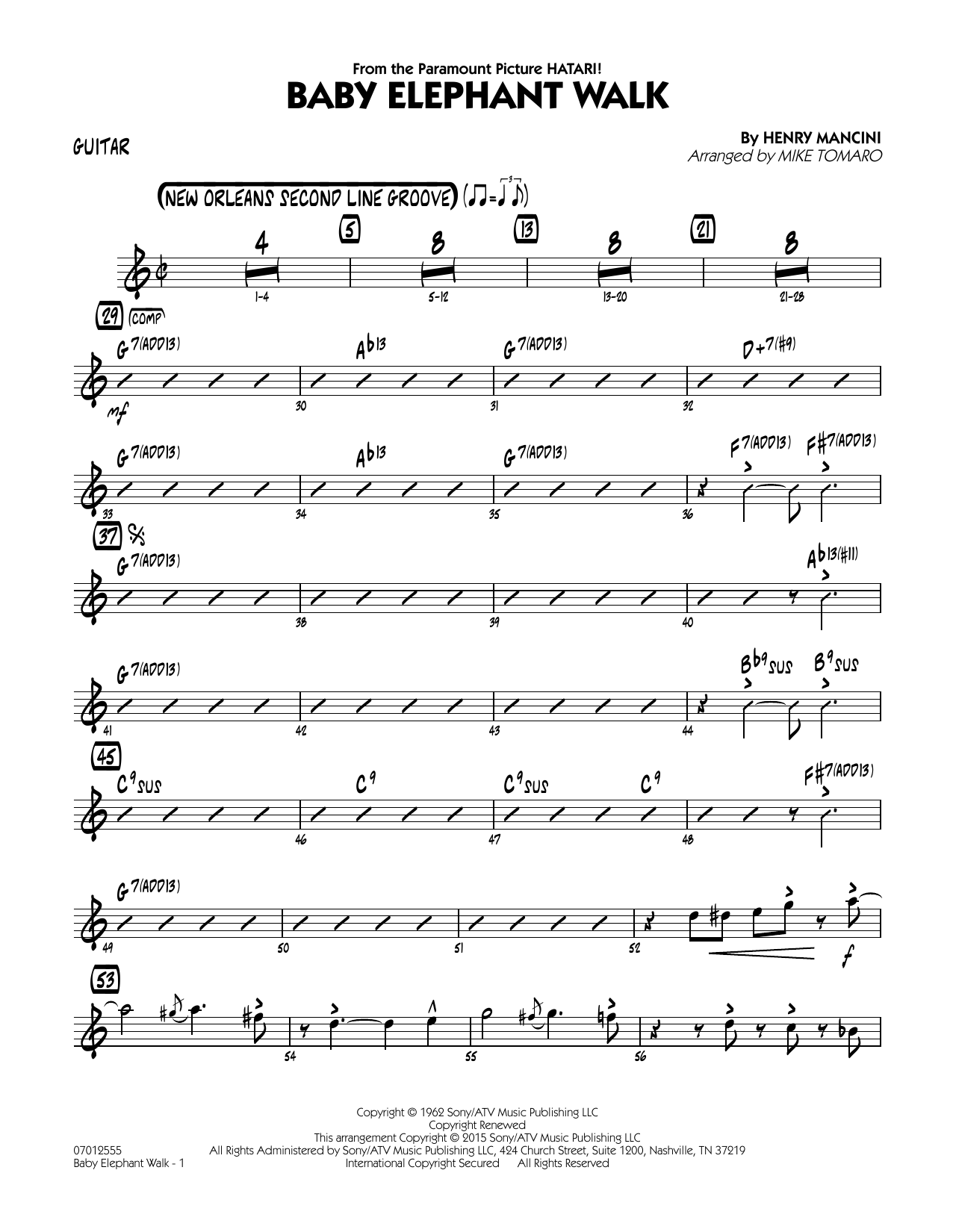 Mike Tomaro Baby Elephant Walk - Guitar sheet music notes and chords. Download Printable PDF.