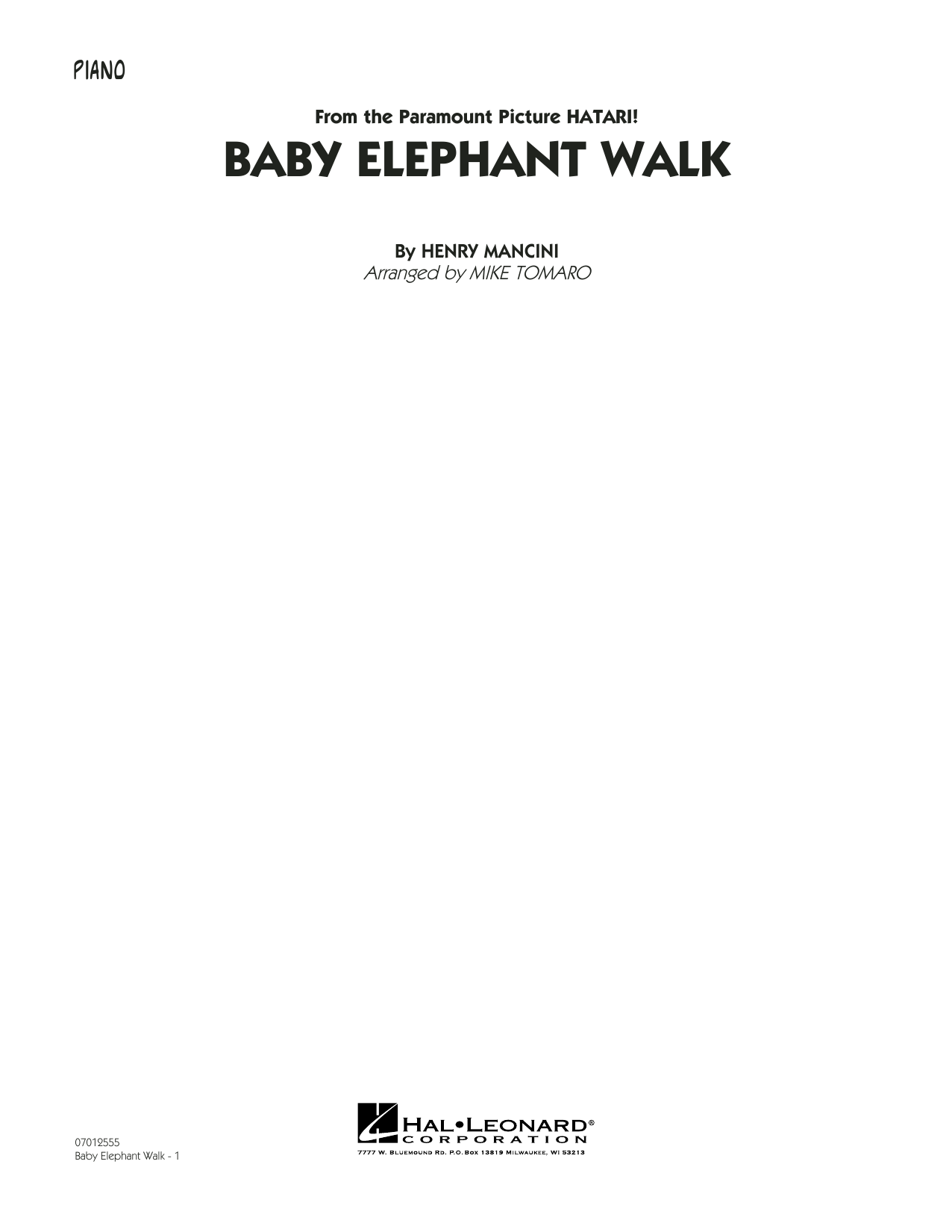 Mike Tomaro Baby Elephant Walk - Piano sheet music notes and chords. Download Printable PDF.