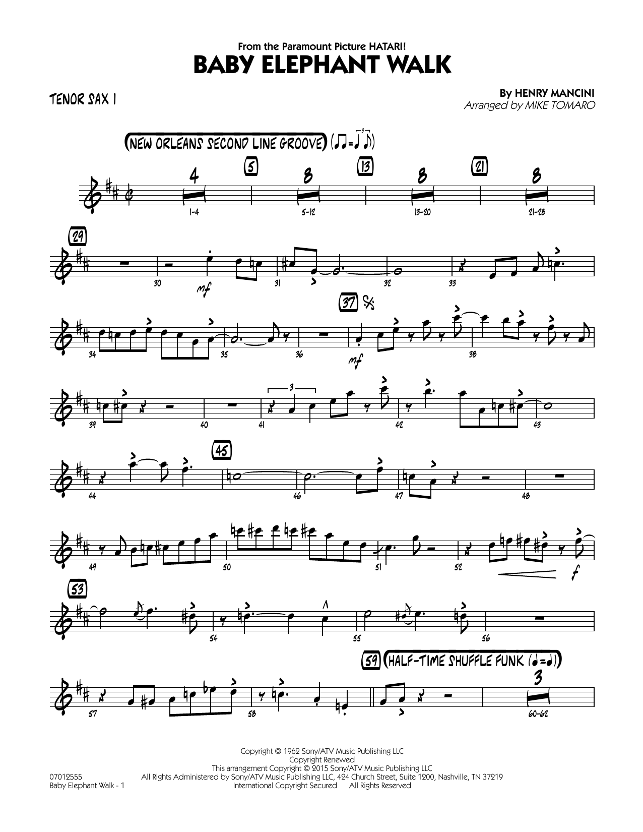 Mike Tomaro Baby Elephant Walk - Tenor Sax 1 sheet music notes and chords. Download Printable PDF.