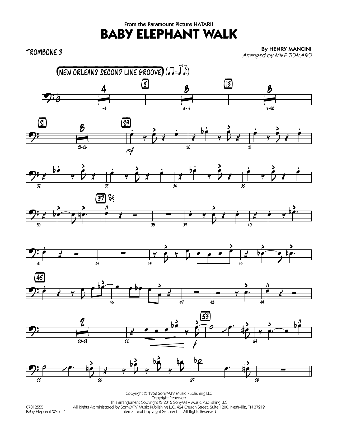 Mike Tomaro Baby Elephant Walk - Trombone 3 sheet music notes and chords. Download Printable PDF.