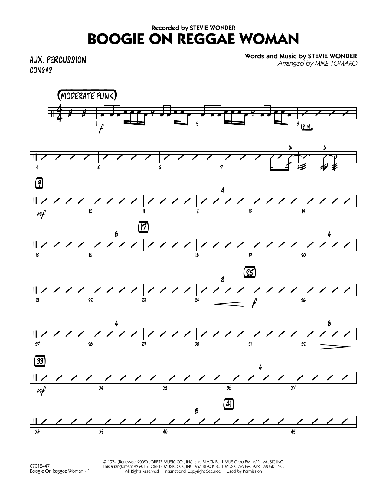 Mike Tomaro Boogie On Reggae Woman - Aux Percussion sheet music notes and chords arranged for Jazz Ensemble