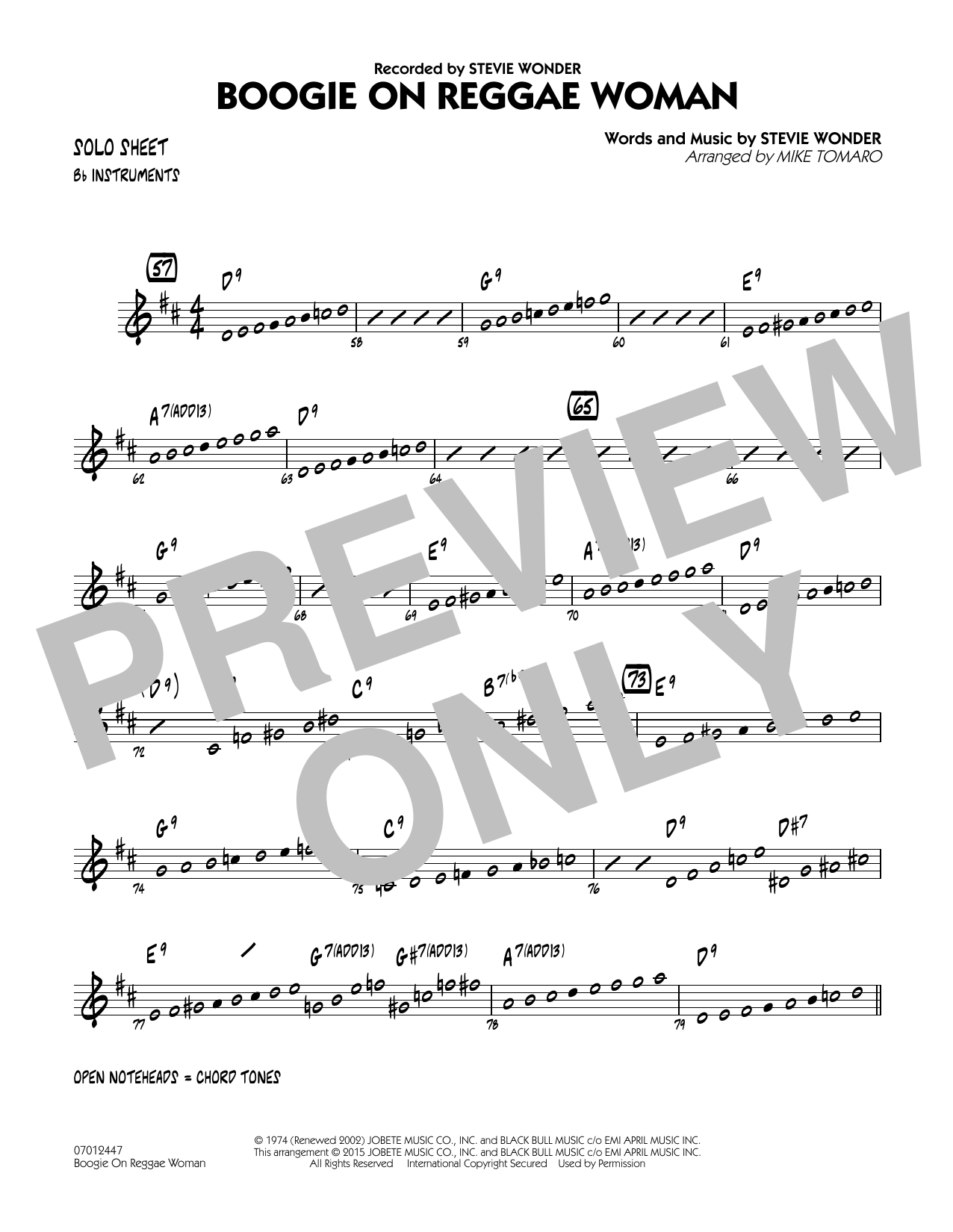 Mike Tomaro Boogie On Reggae Woman - Bb Solo Sheet sheet music notes and chords arranged for Jazz Ensemble