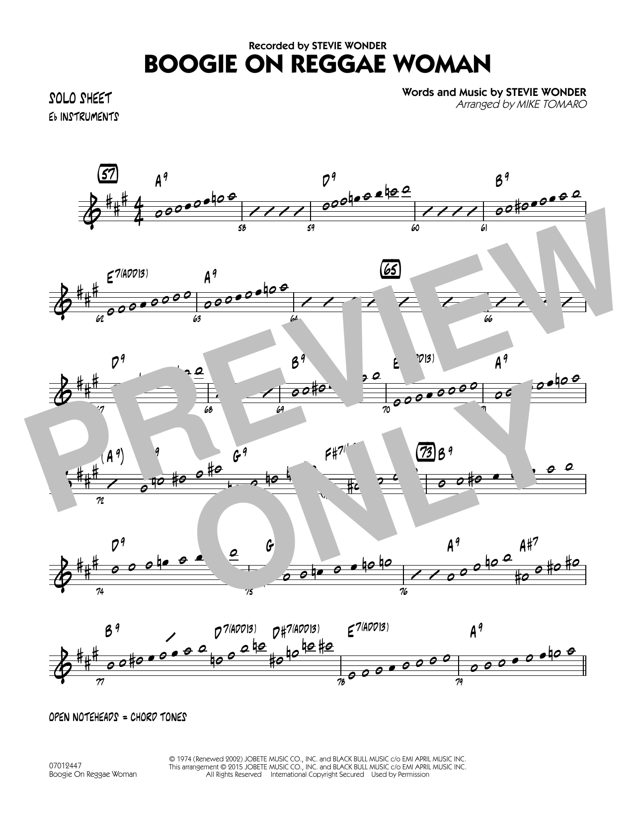 Mike Tomaro Boogie On Reggae Woman - Eb Solo Sheet sheet music notes and chords arranged for Jazz Ensemble