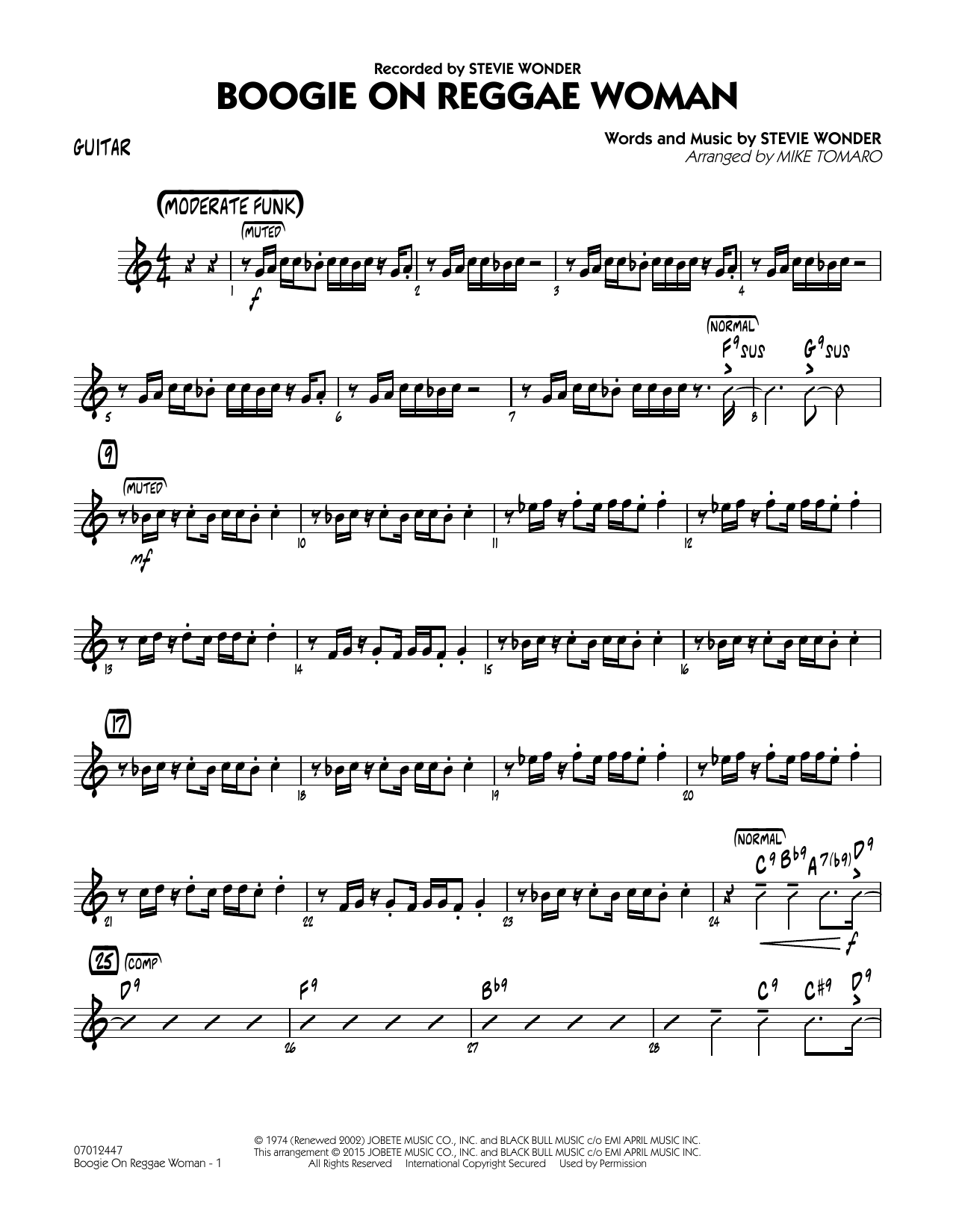 Mike Tomaro Boogie On Reggae Woman - Guitar sheet music notes and chords arranged for Jazz Ensemble