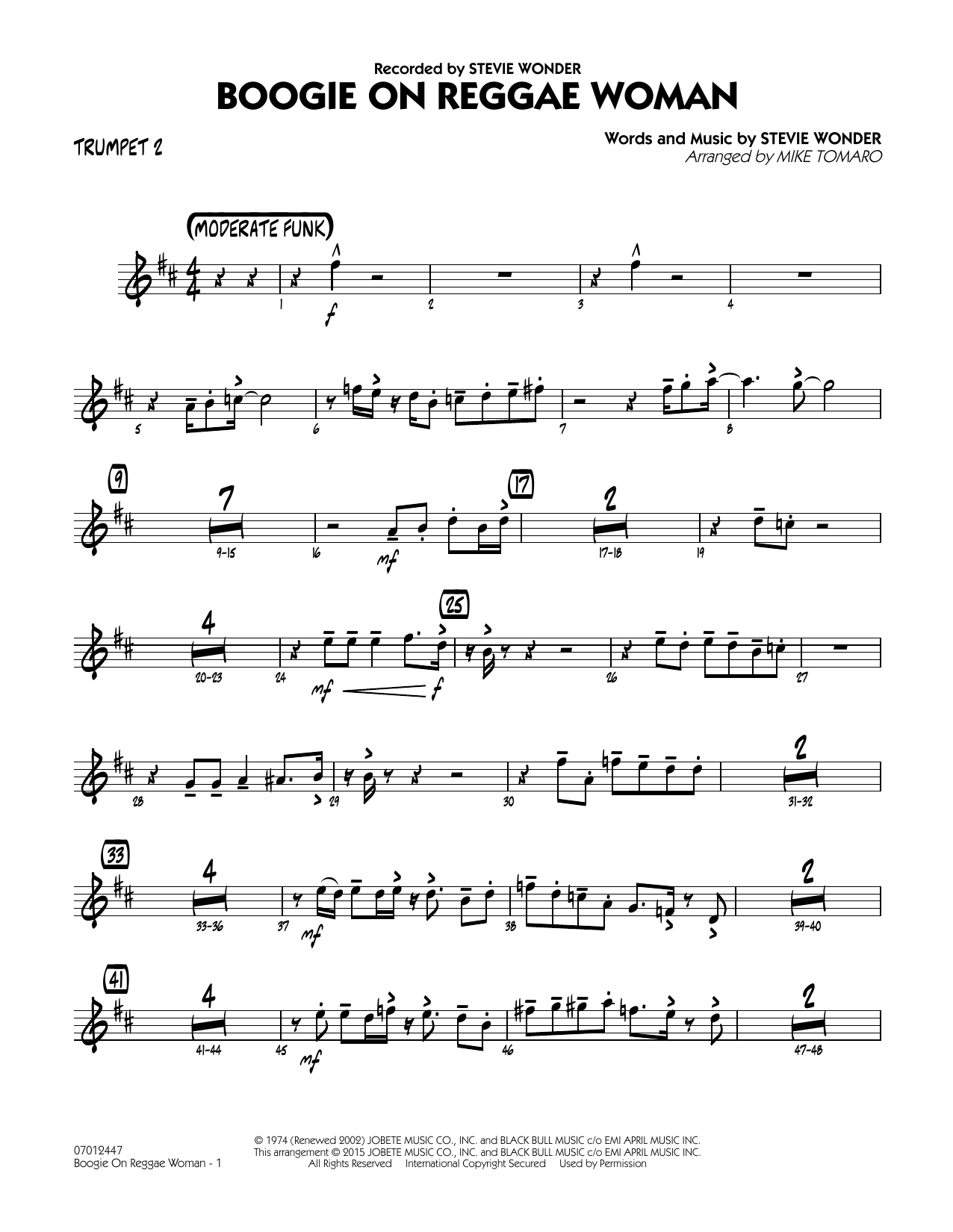 Mike Tomaro Boogie On Reggae Woman - Trumpet 2 sheet music notes and chords arranged for Jazz Ensemble