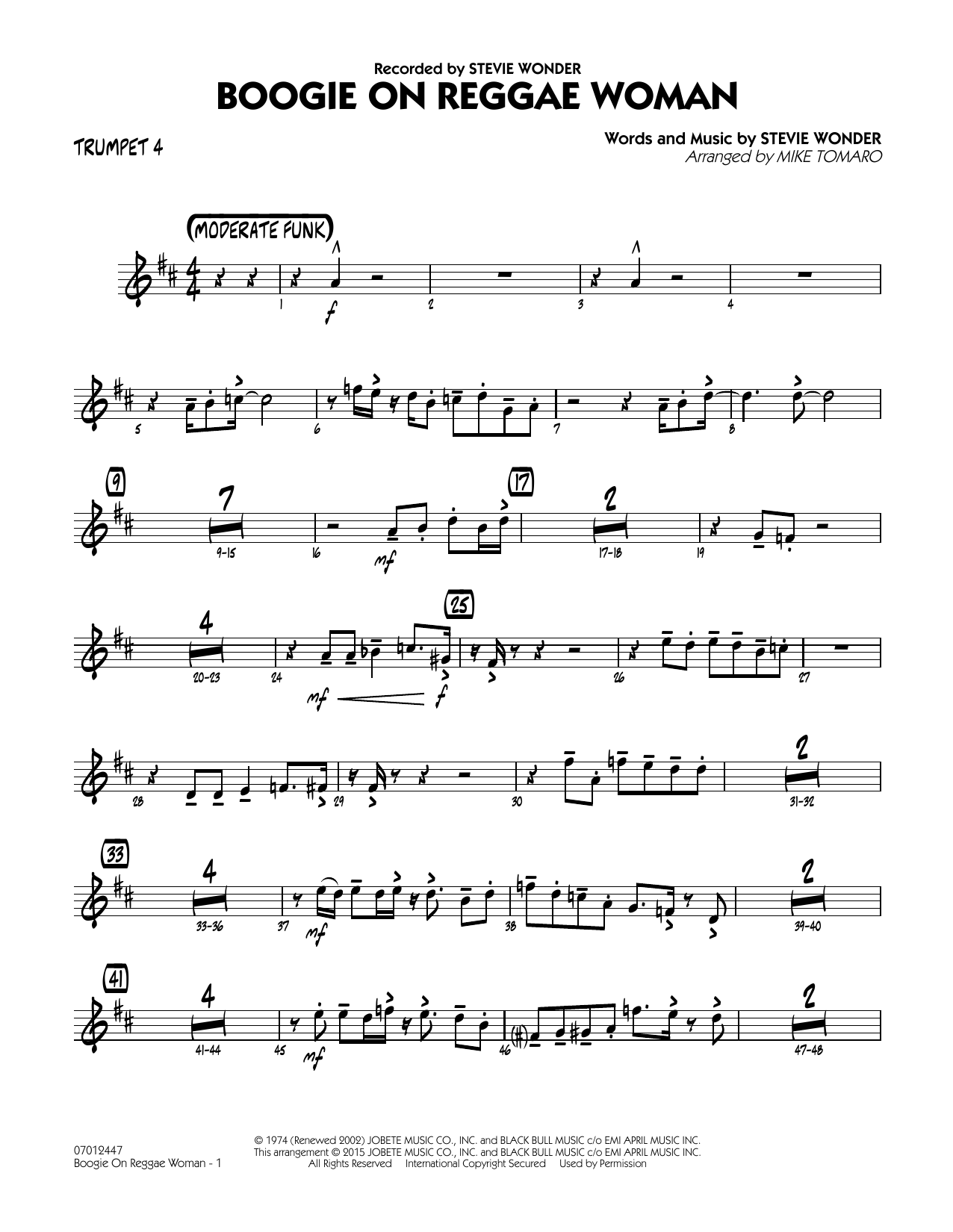 Mike Tomaro Boogie On Reggae Woman - Trumpet 4 sheet music notes and chords arranged for Jazz Ensemble