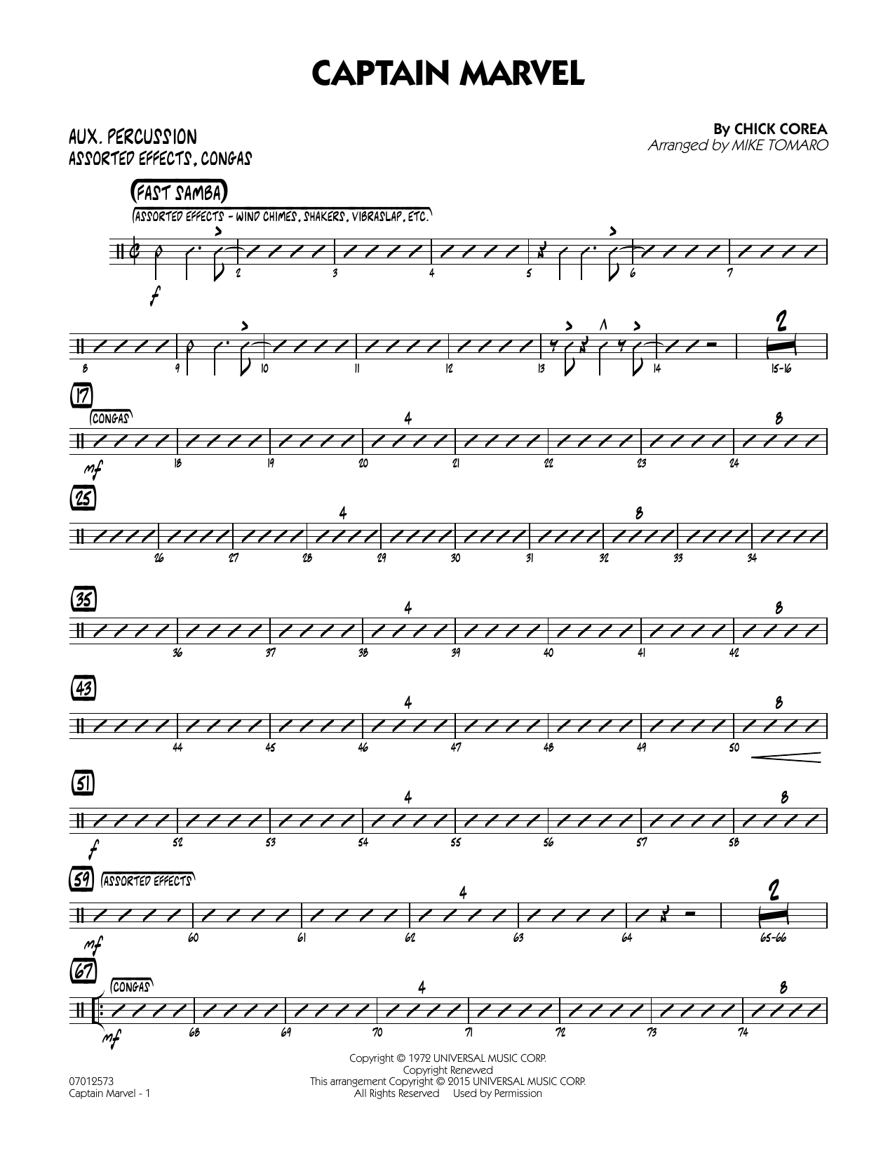 Mike Tomaro Captain Marvel - Aux Percussion sheet music notes and chords arranged for Jazz Ensemble