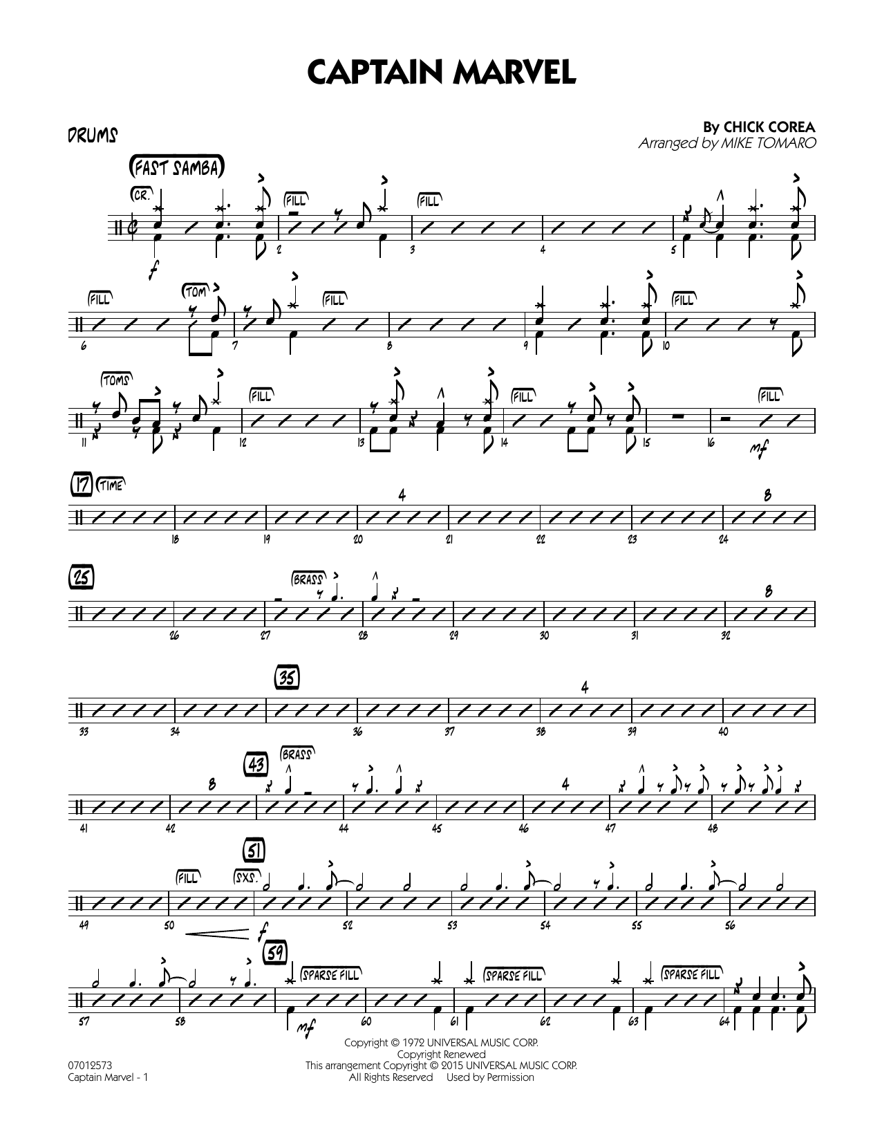 Mike Tomaro Captain Marvel - Drums sheet music notes and chords arranged for Jazz Ensemble