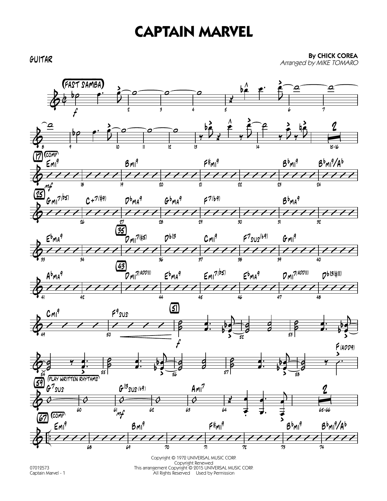 Mike Tomaro Captain Marvel - Guitar sheet music notes and chords arranged for Jazz Ensemble