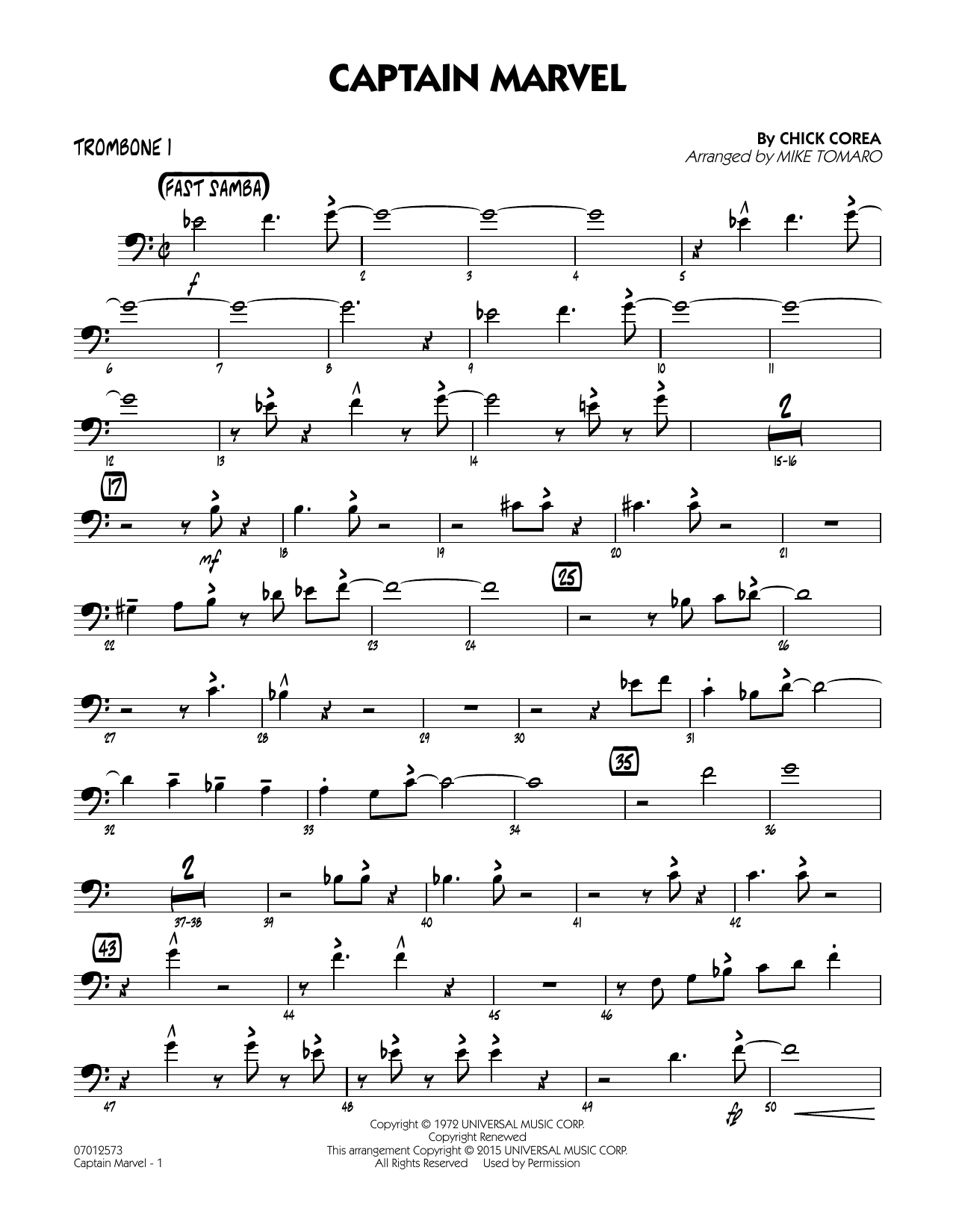 Mike Tomaro Captain Marvel - Trombone 1 sheet music notes and chords arranged for Jazz Ensemble