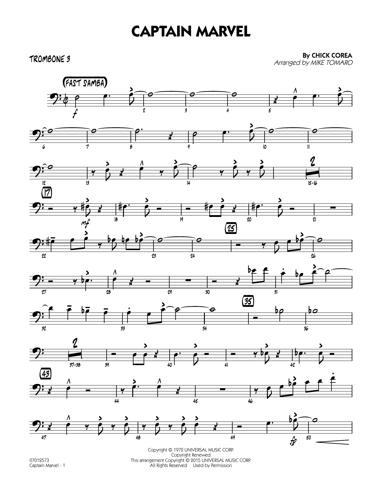 Mike Tomaro Captain Marvel - Trombone 3 sheet music notes and chords arranged for Jazz Ensemble