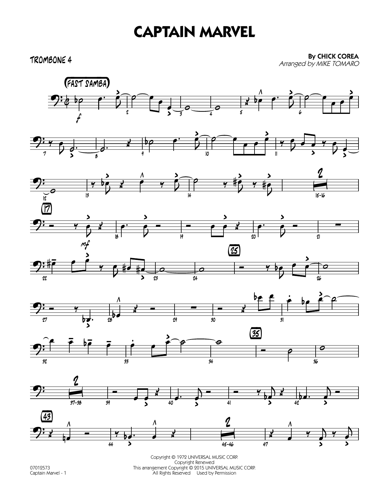 Mike Tomaro Captain Marvel - Trombone 4 sheet music notes and chords arranged for Jazz Ensemble