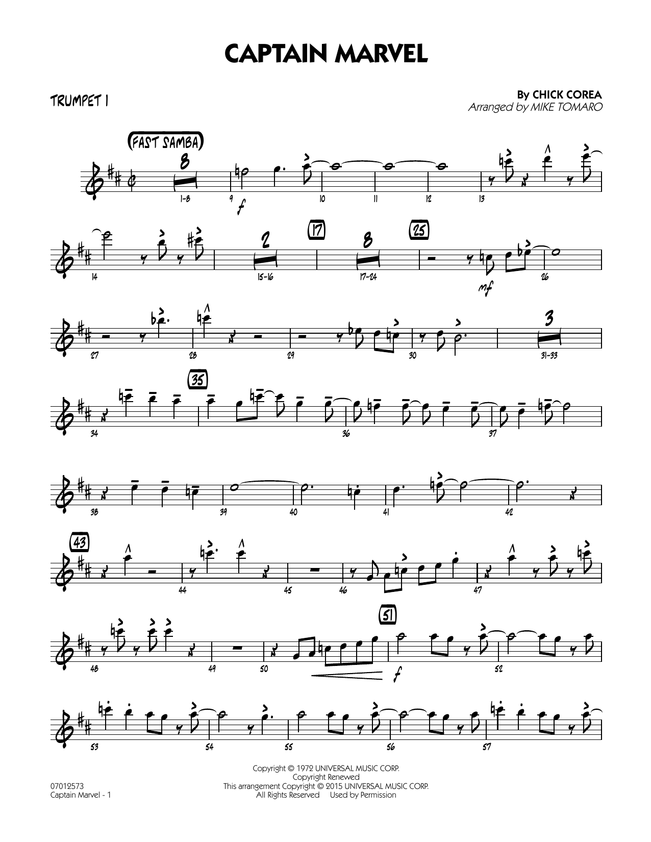 Mike Tomaro Captain Marvel - Trumpet 1 sheet music notes and chords arranged for Jazz Ensemble
