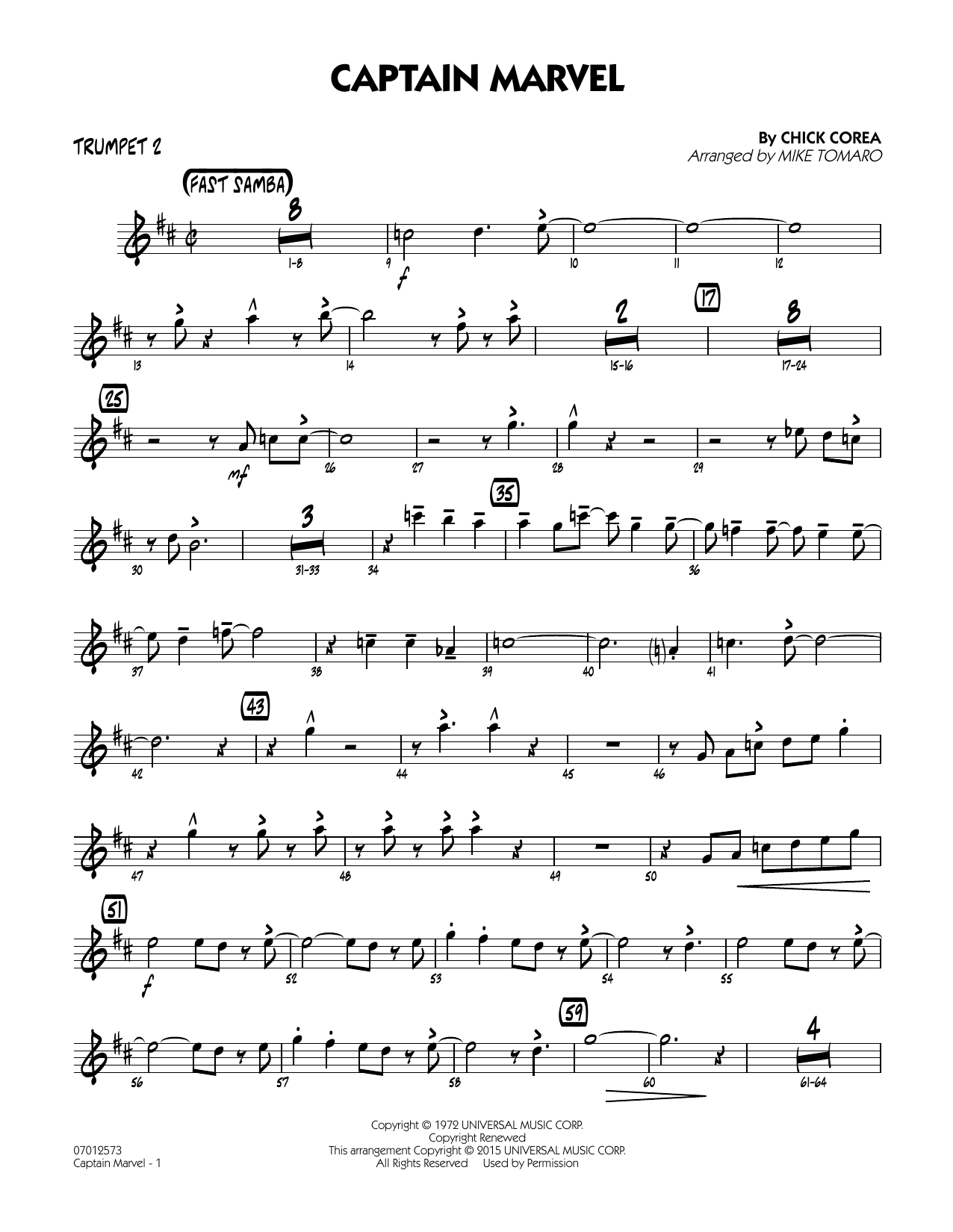 Mike Tomaro Captain Marvel - Trumpet 2 sheet music notes and chords arranged for Jazz Ensemble
