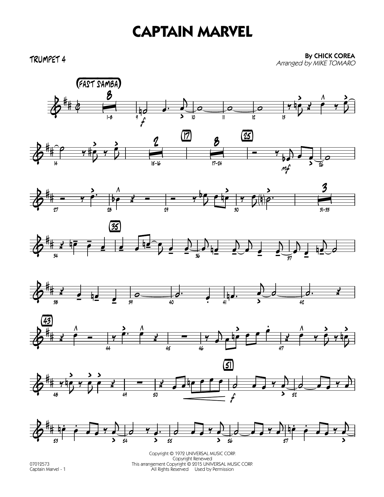 Mike Tomaro Captain Marvel - Trumpet 4 sheet music notes and chords arranged for Jazz Ensemble