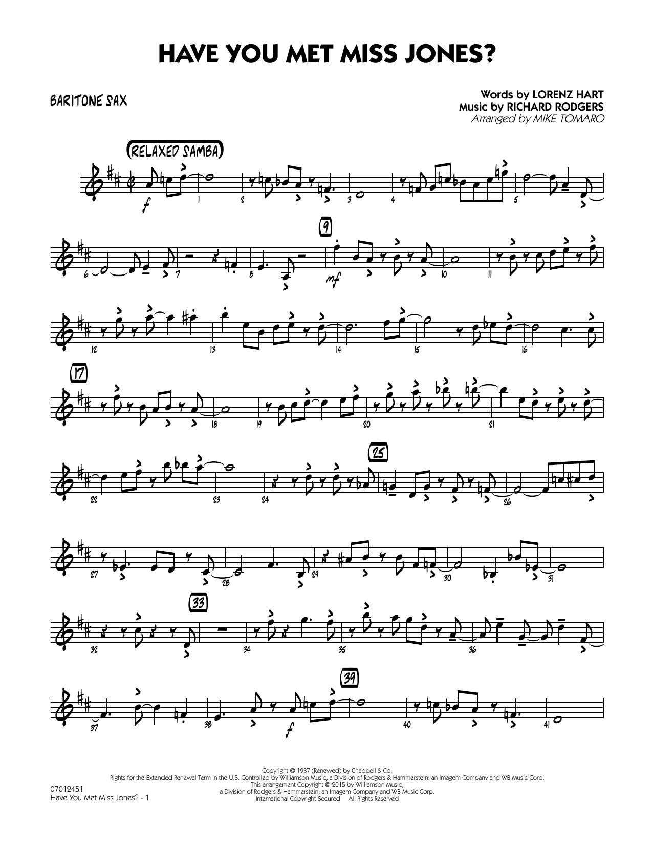 Mike Tomaro Have You Met Miss Jones? - Baritone Sax sheet music notes and chords arranged for Jazz Ensemble