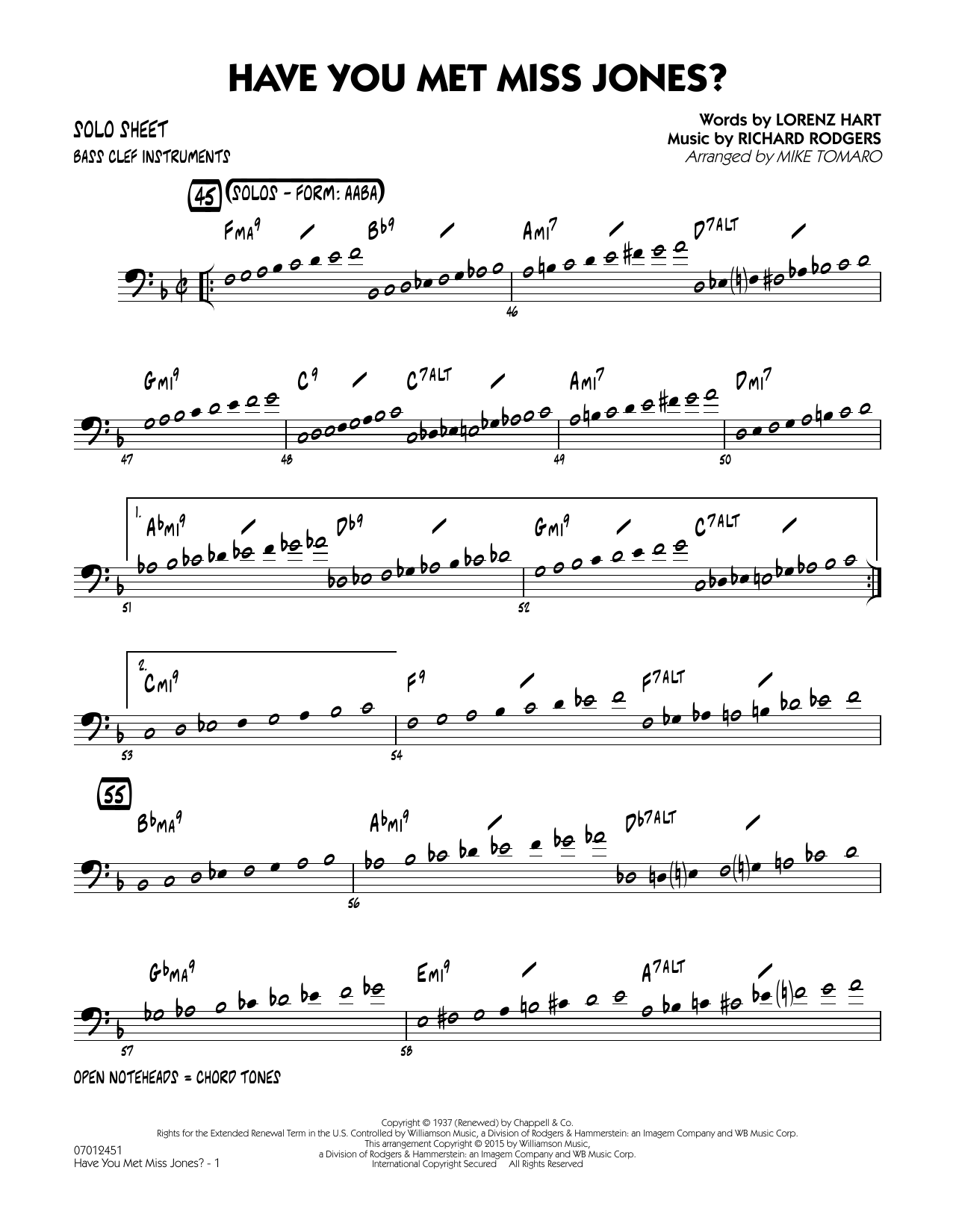 Mike Tomaro Have You Met Miss Jones? - Bass Clef Solo Sheet sheet music notes and chords arranged for Jazz Ensemble