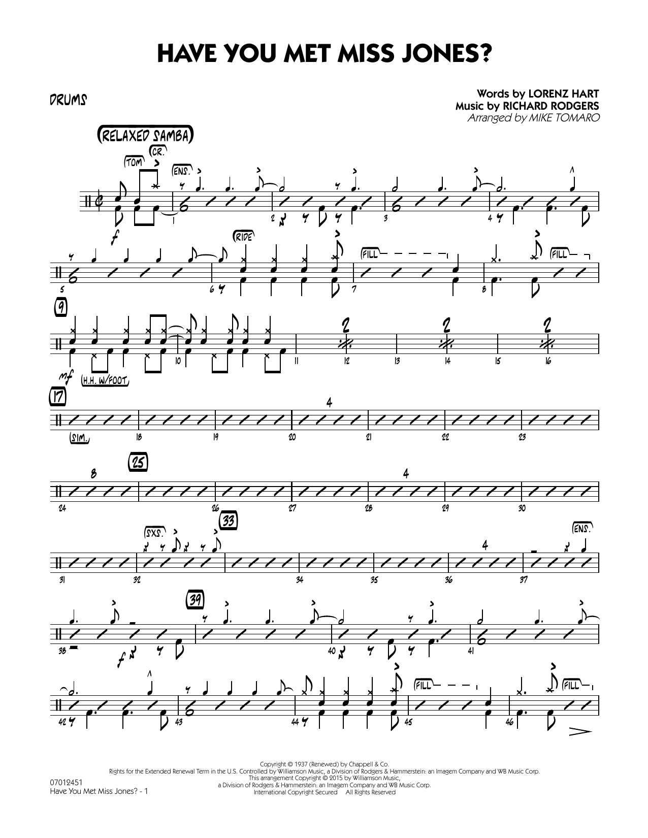 Mike Tomaro Have You Met Miss Jones? - Drums sheet music notes and chords arranged for Jazz Ensemble