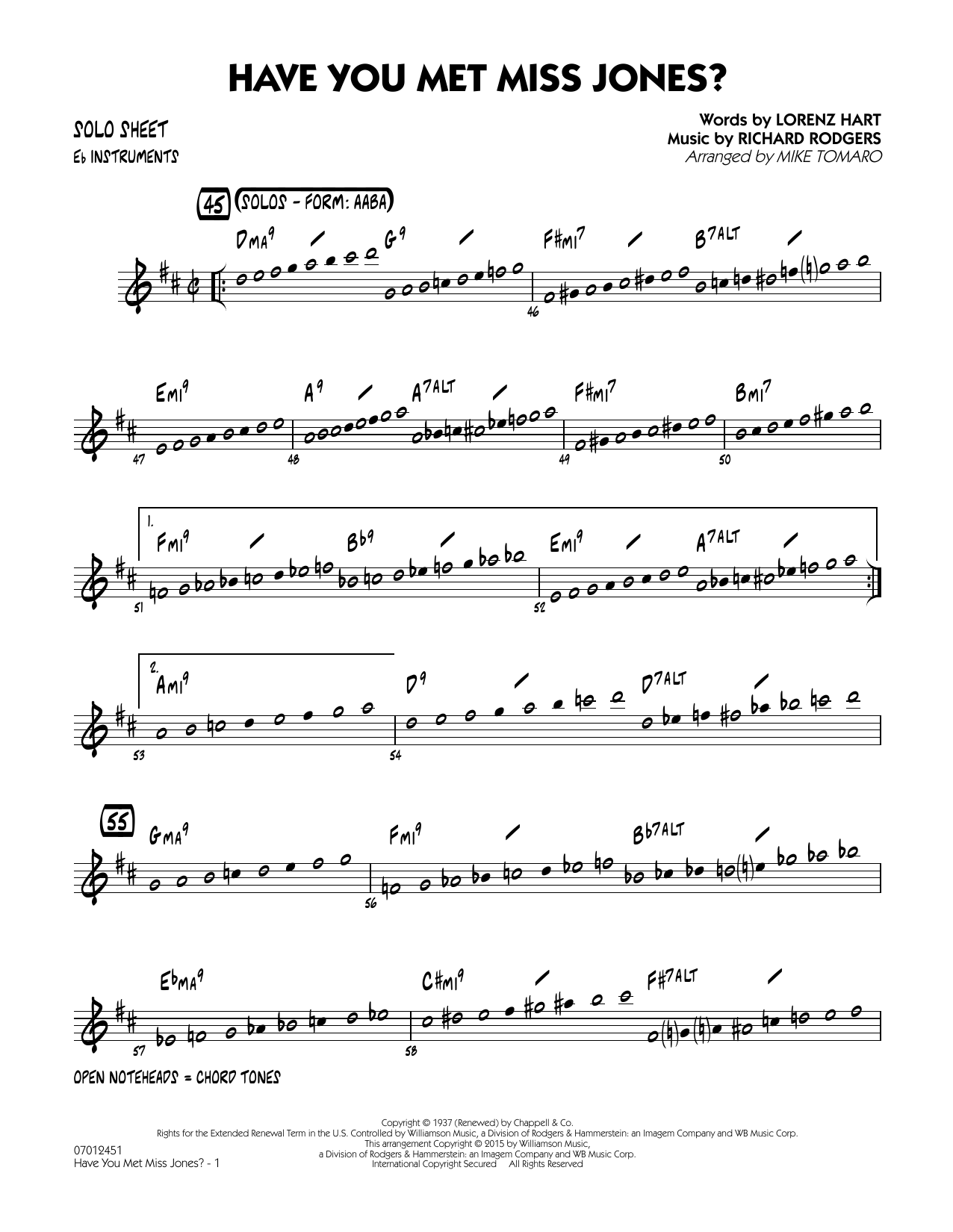 Mike Tomaro Have You Met Miss Jones? - Eb Solo Sheet sheet music notes and chords arranged for Jazz Ensemble
