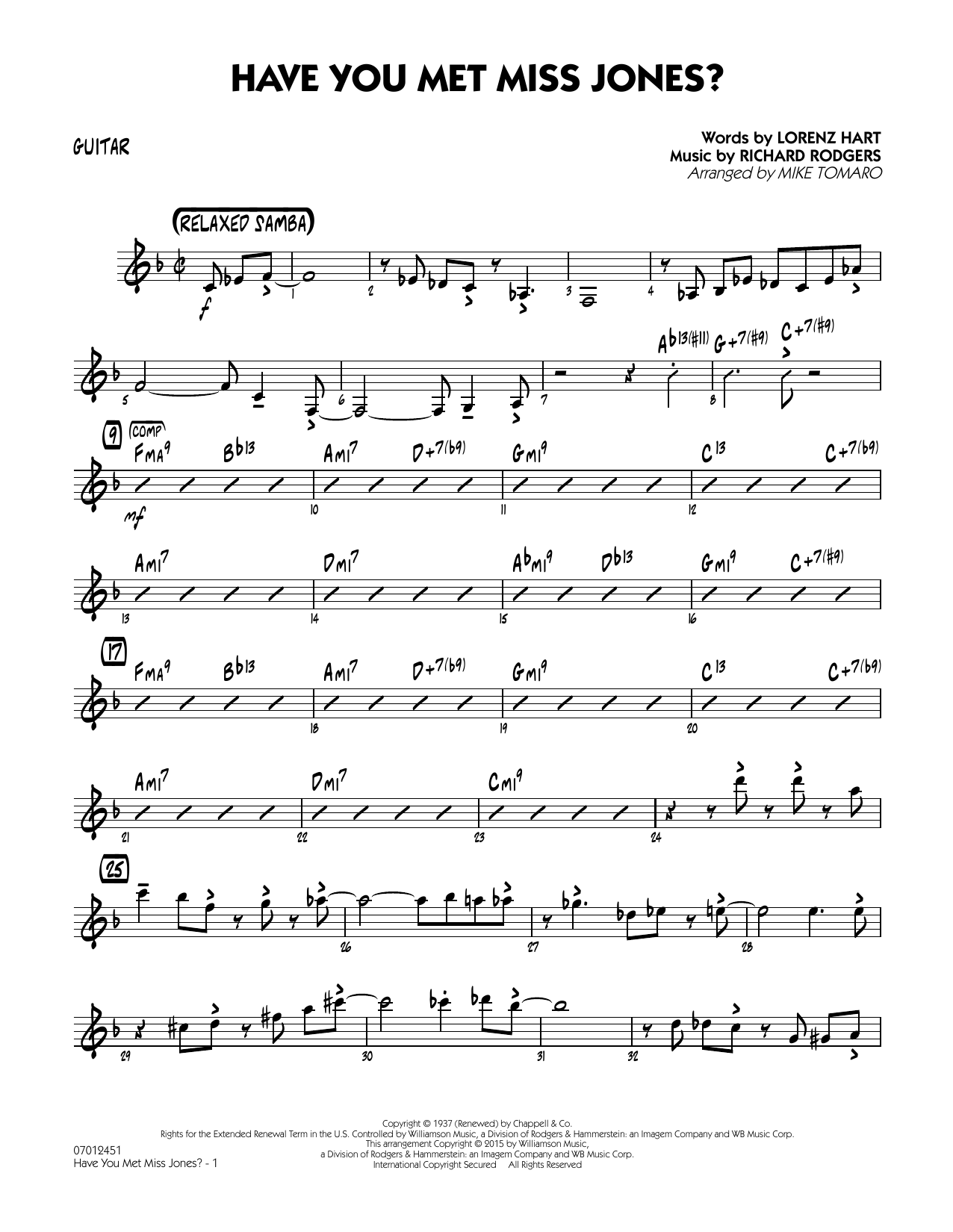 Mike Tomaro Have You Met Miss Jones? - Guitar sheet music notes and chords arranged for Jazz Ensemble