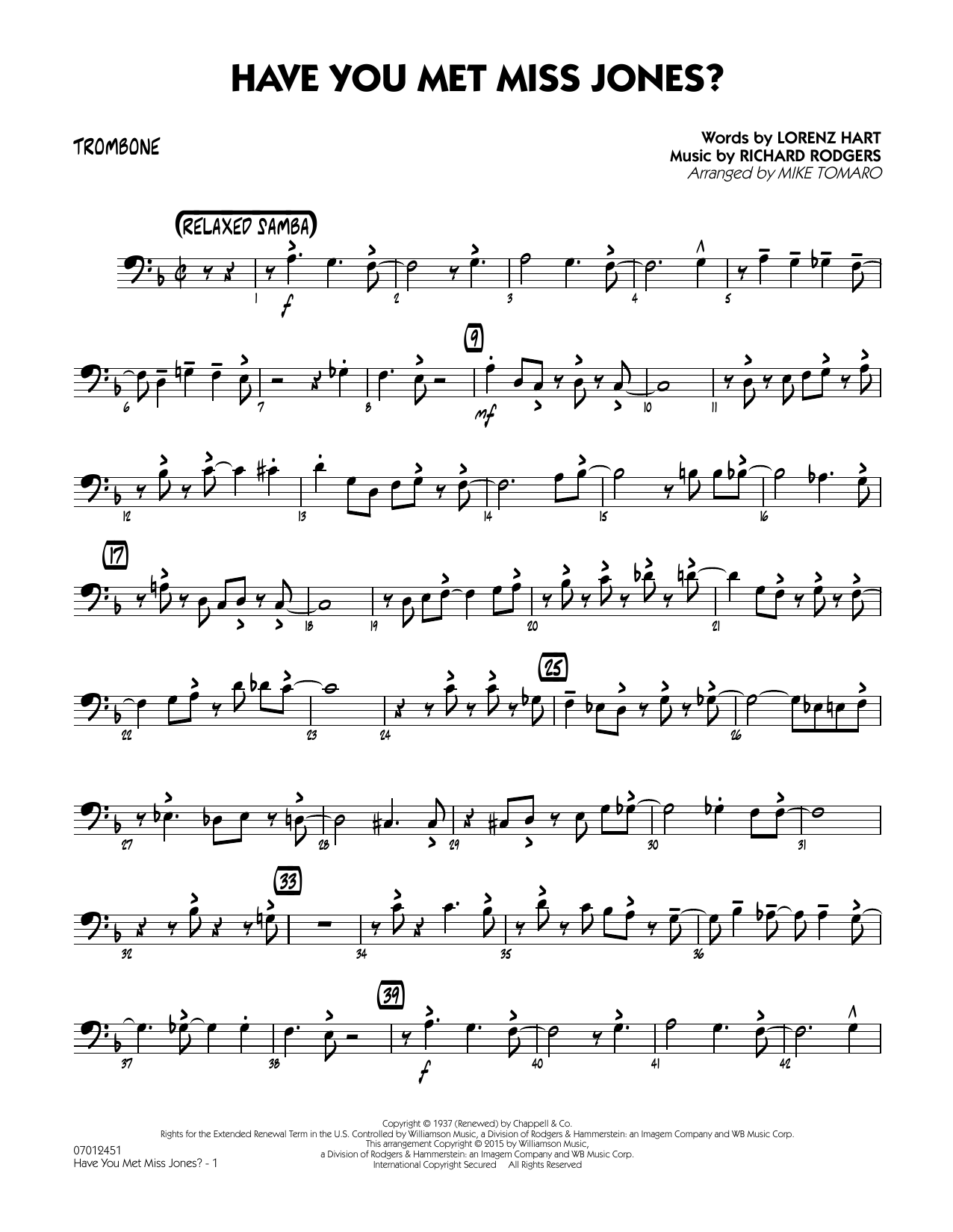 Mike Tomaro Have You Met Miss Jones? - Trombone sheet music notes and chords arranged for Jazz Ensemble