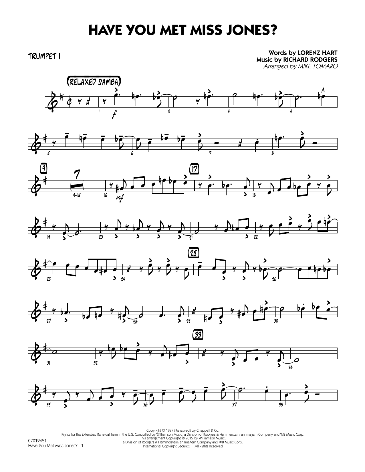 Mike Tomaro Have You Met Miss Jones? - Trumpet 1 sheet music notes and chords arranged for Jazz Ensemble