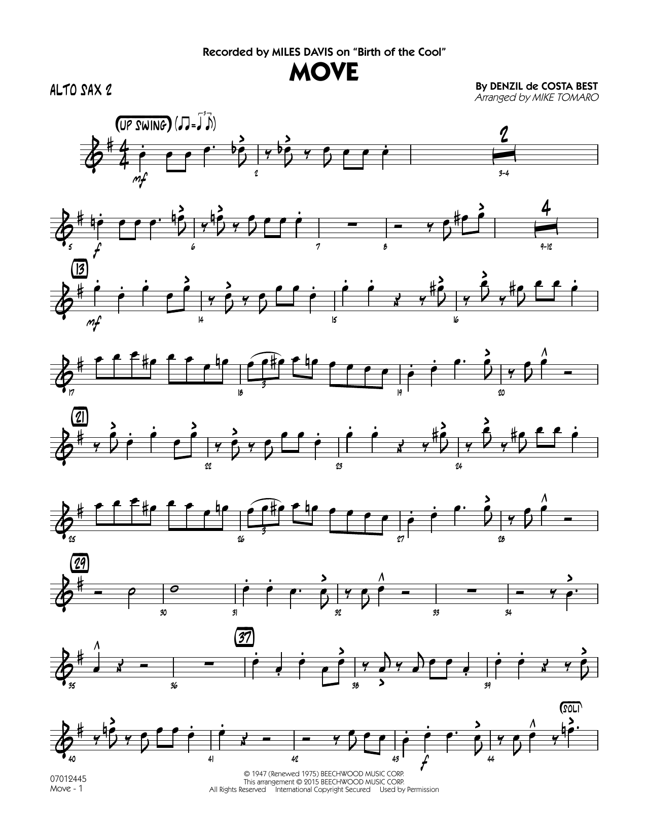 Mike Tomaro Move - Alto Sax 2 sheet music notes and chords. Download Printable PDF.