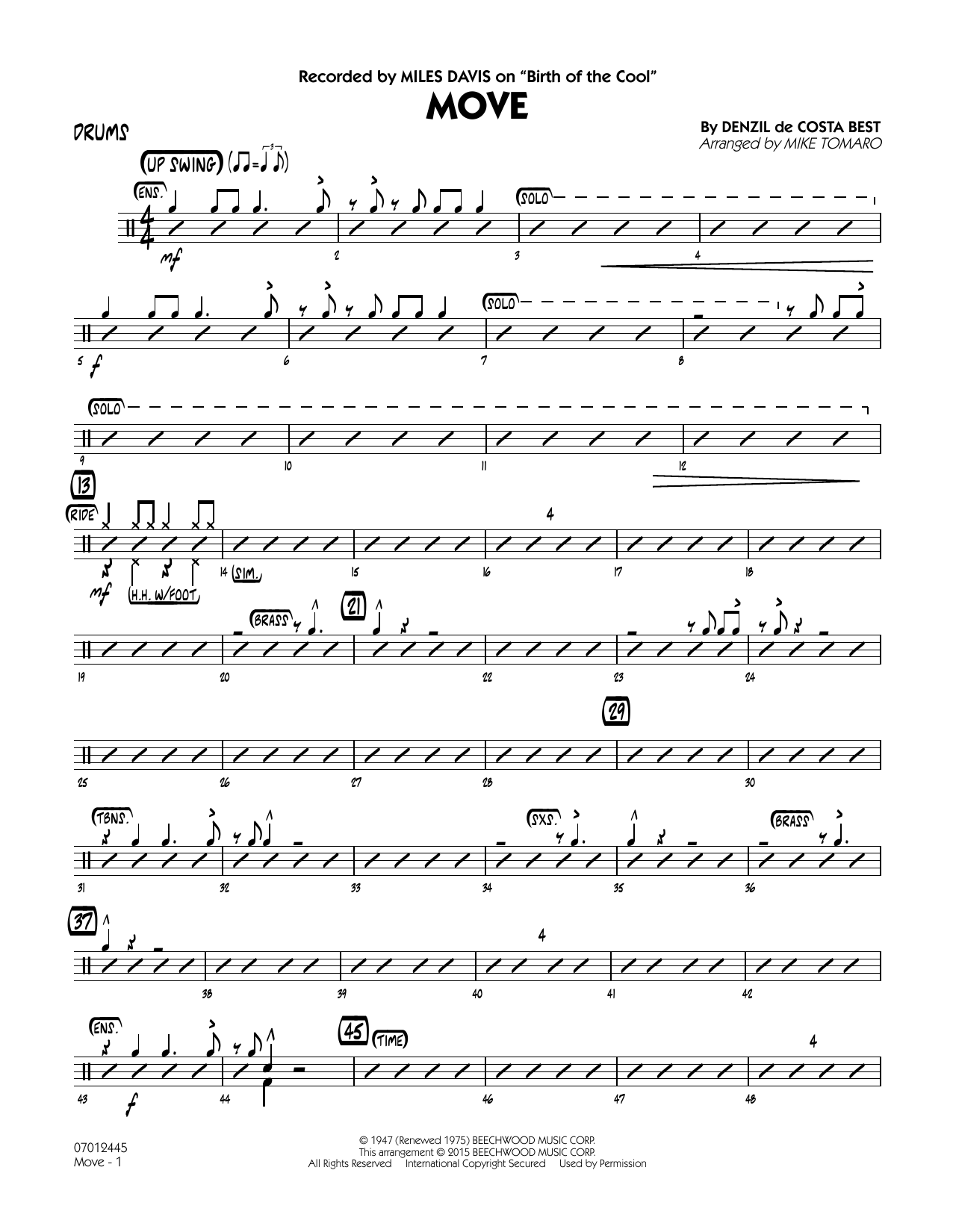 Mike Tomaro Move - Drums sheet music notes and chords. Download Printable PDF.