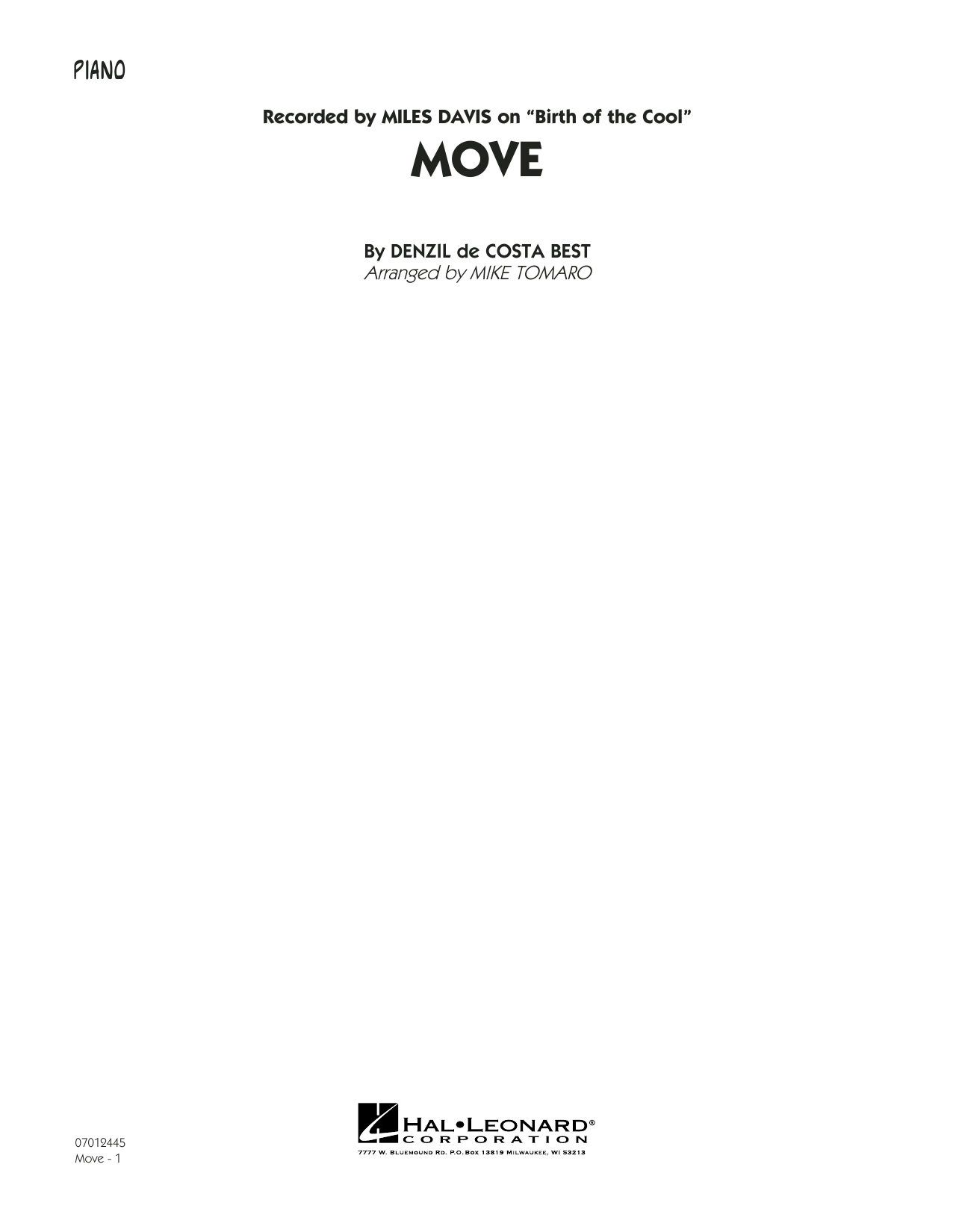 Mike Tomaro Move - Piano sheet music notes and chords. Download Printable PDF.