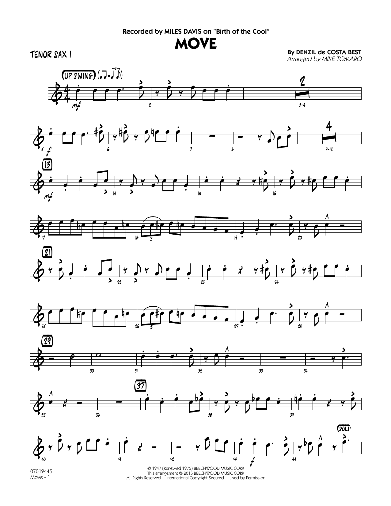 Mike Tomaro Move - Tenor Sax 1 sheet music notes and chords. Download Printable PDF.