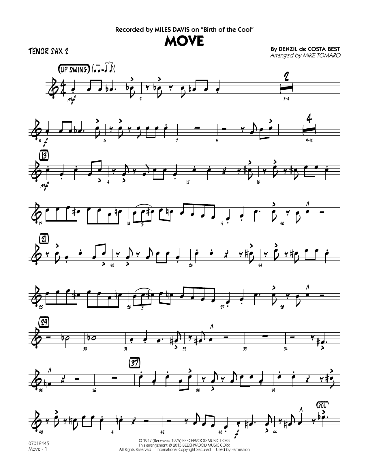 Mike Tomaro Move - Tenor Sax 2 sheet music notes and chords. Download Printable PDF.