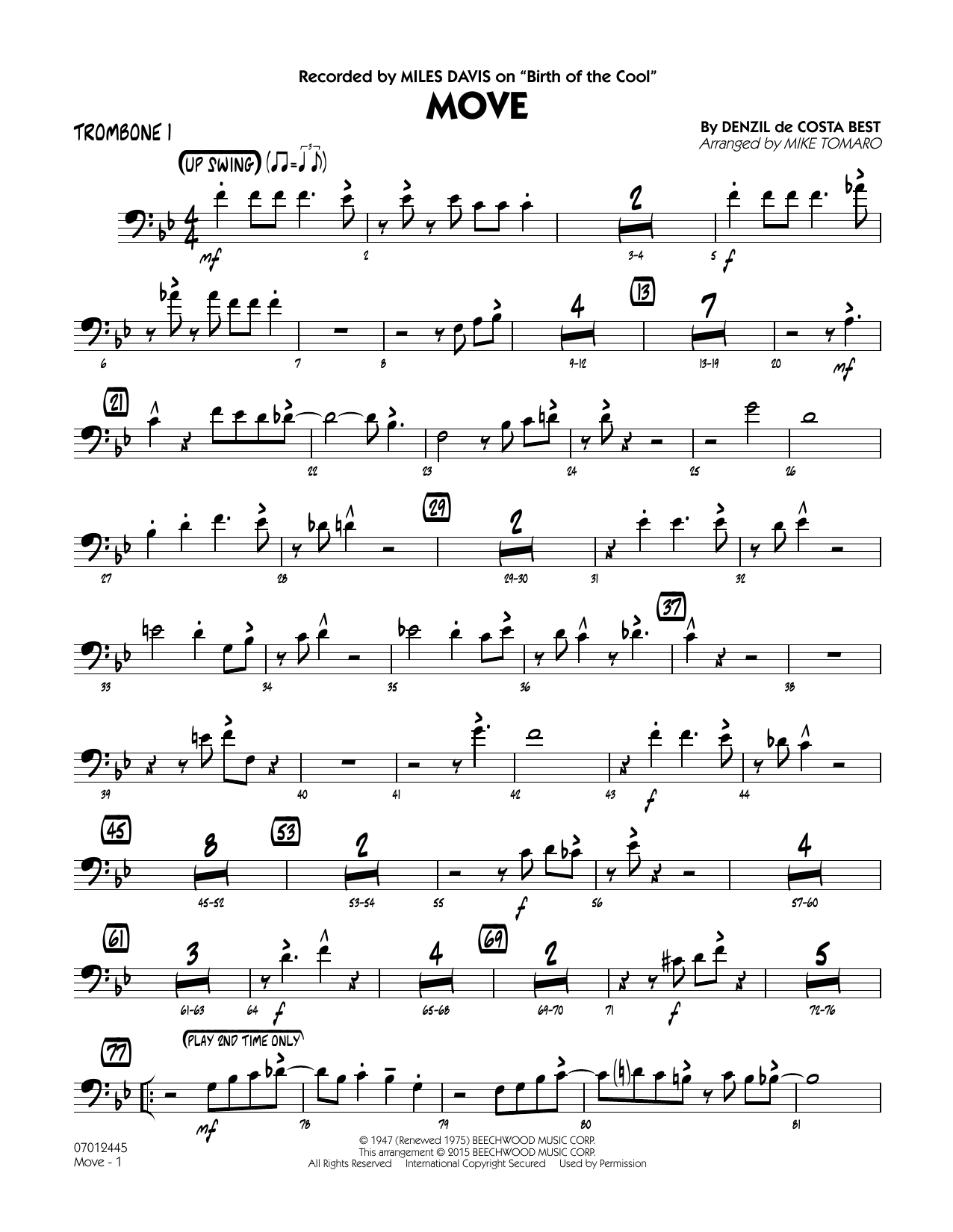 Mike Tomaro Move - Trombone 1 sheet music notes and chords. Download Printable PDF.