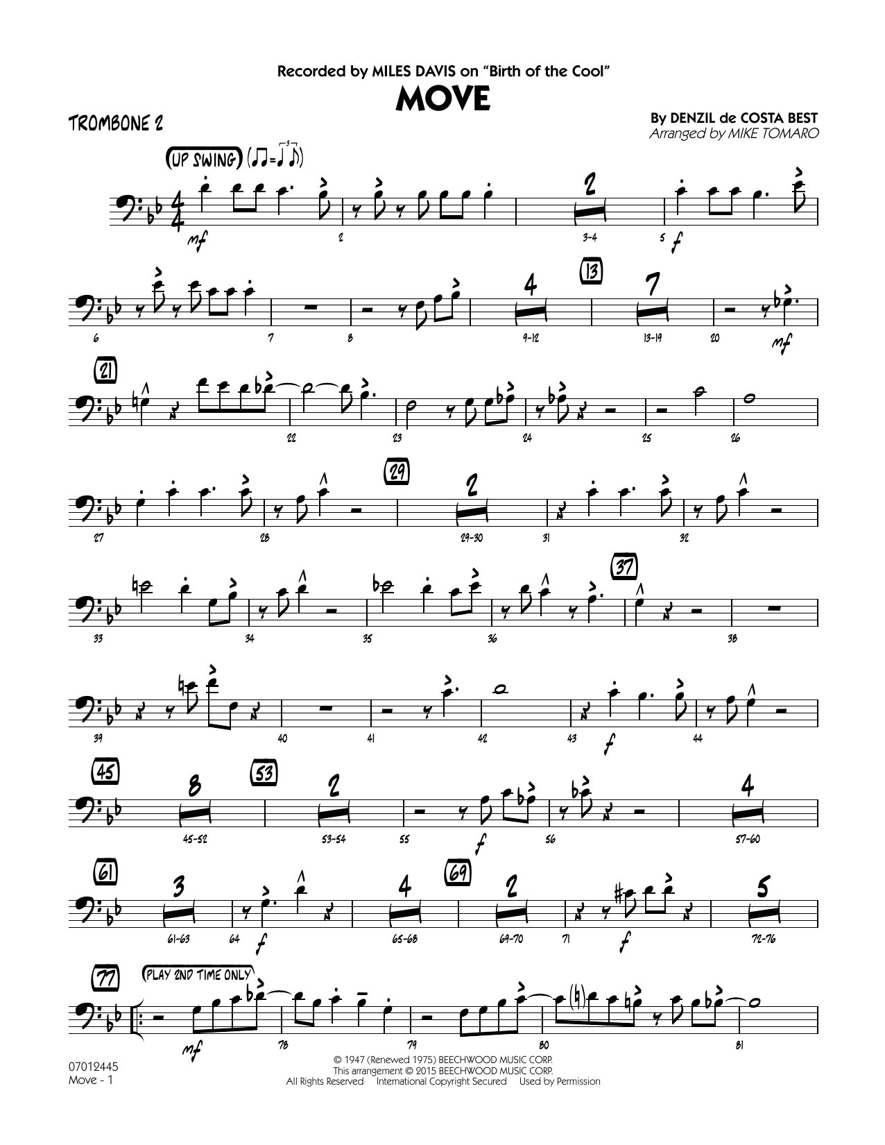 Mike Tomaro Move - Trombone 2 sheet music notes and chords. Download Printable PDF.