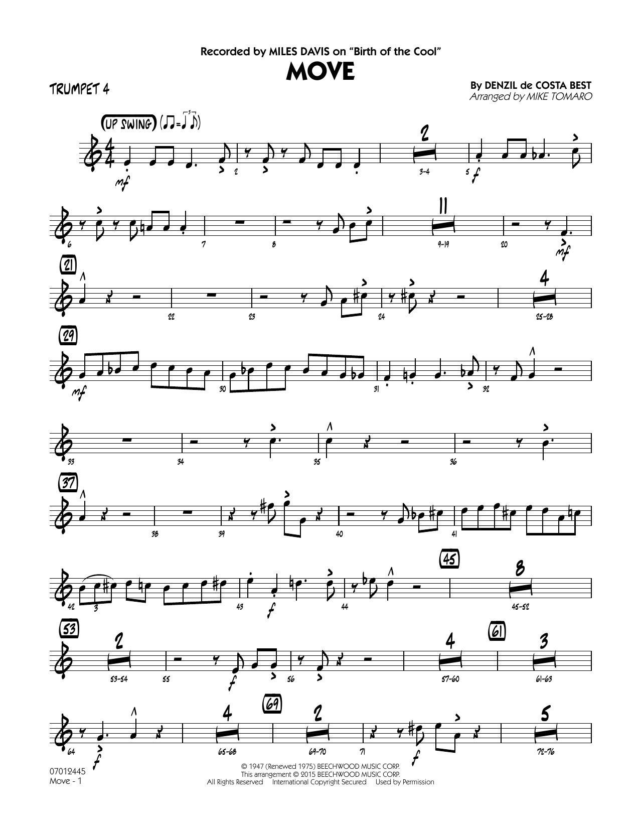 Mike Tomaro Move - Trumpet 4 sheet music notes and chords. Download Printable PDF.