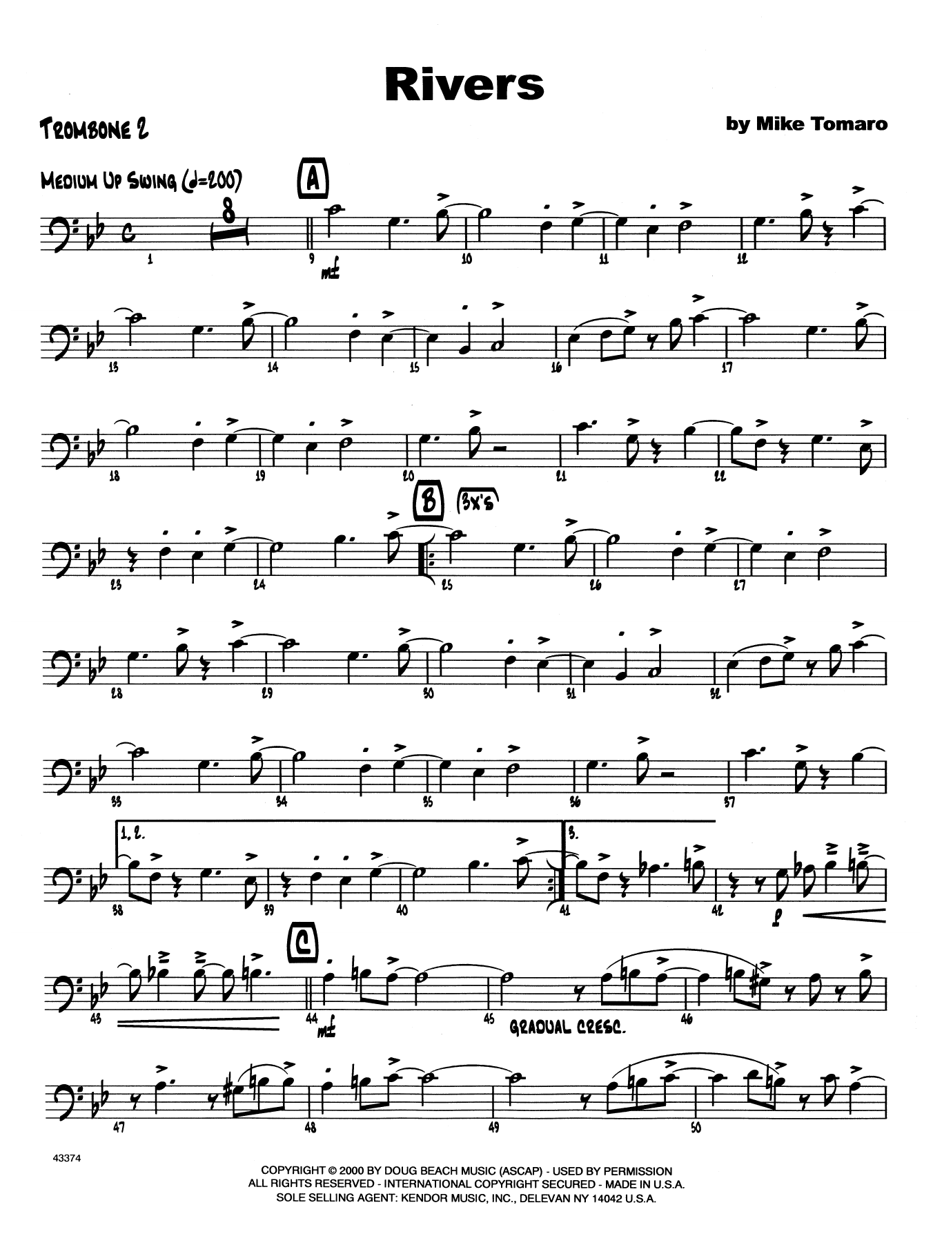 Mike Tomaro Rivers - 2nd Trombone sheet music notes and chords arranged for Jazz Ensemble