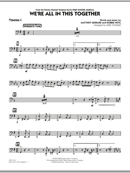 Mike Tomaro We're All In This Together (from High School Musical) - Trombone 4 sheet music notes and chords. Download Printable PDF.