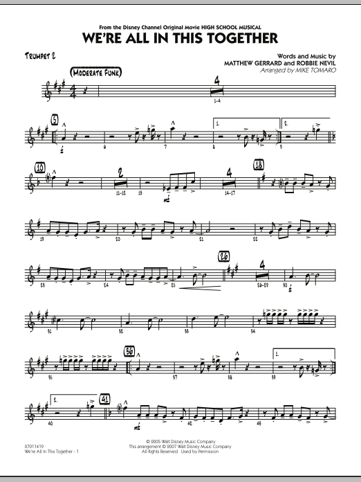 Mike Tomaro We're All In This Together (from High School Musical) - Trumpet 2 sheet music notes and chords. Download Printable PDF.