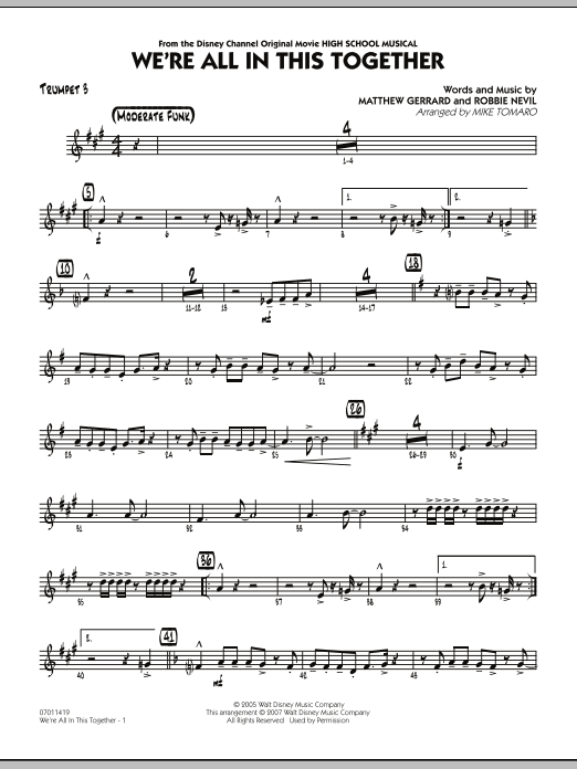 Mike Tomaro We're All In This Together (from High School Musical) - Trumpet 3 sheet music notes and chords. Download Printable PDF.