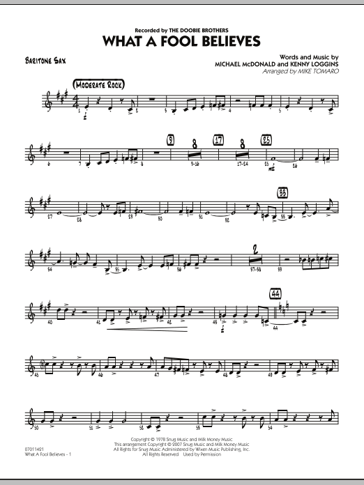 Mike Tomaro What A Fool Believes - Baritone Sax sheet music notes and chords. Download Printable PDF.